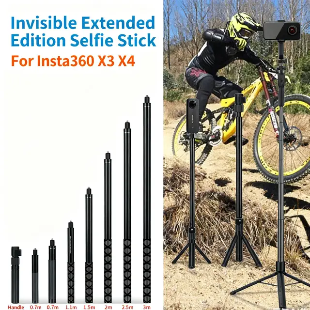 Metal Invisible Extended Edition Selfie Stick Scalable Monopod for Insta360 X3 X4 Accessories for GoPro13 DJI Action 5 4 3 Stick