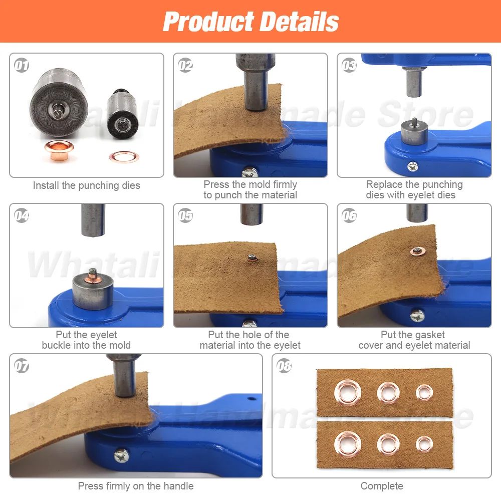 3-14mm Eyelets Grommet Installation Mould Press Dies Tool Hand Press Machine Leathercraft Shoes Bag Belt DIY 100pcs