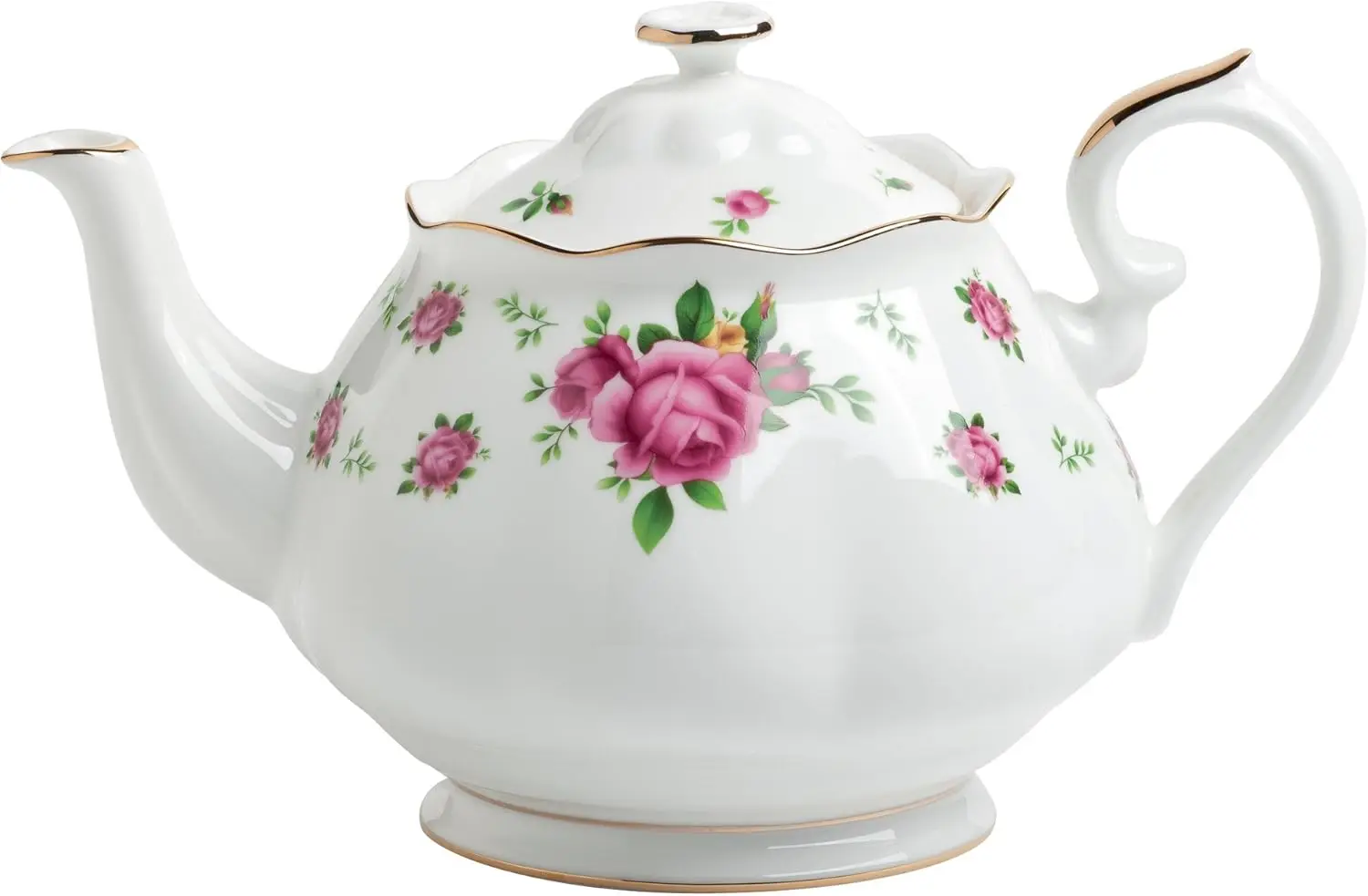 Roses 3-Piece (Teapot, Sugar & Creamer) Tea Set, White/Pink