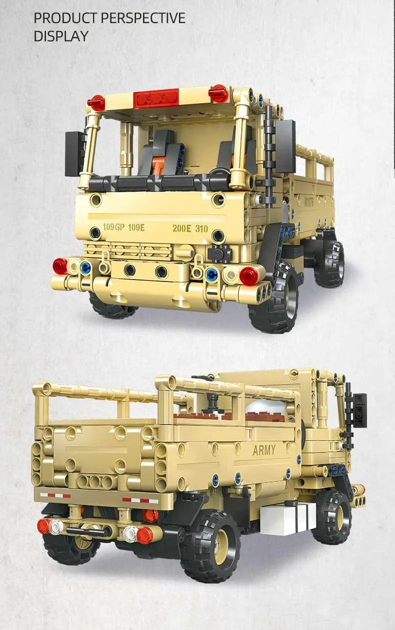 Moderner Militär-LKW M1078 LMTV Batisbricks Baustein-Set, Konstruktionsmodell der US-Armee, Fahrzeug-Bausatz mit Rückziehfunktion – Detail 6
