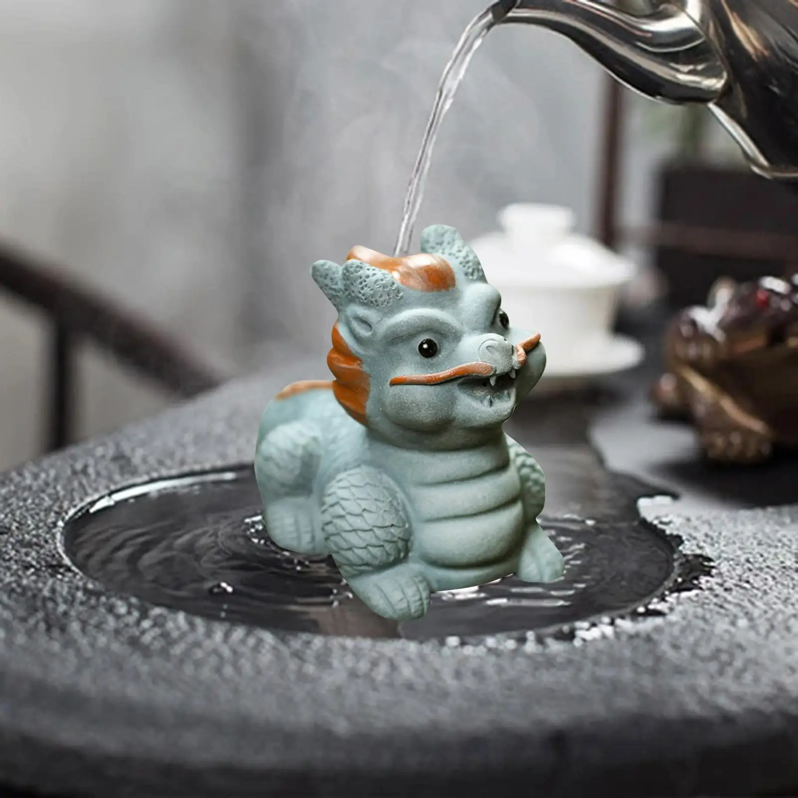 

Керамическая глина, китайский чай с драконом, миниатюрное украшение для домашнего питомца 7x4,8x5,7 см, праздничное весеннее украшение для йоги, полки, согревающий подарок для дома