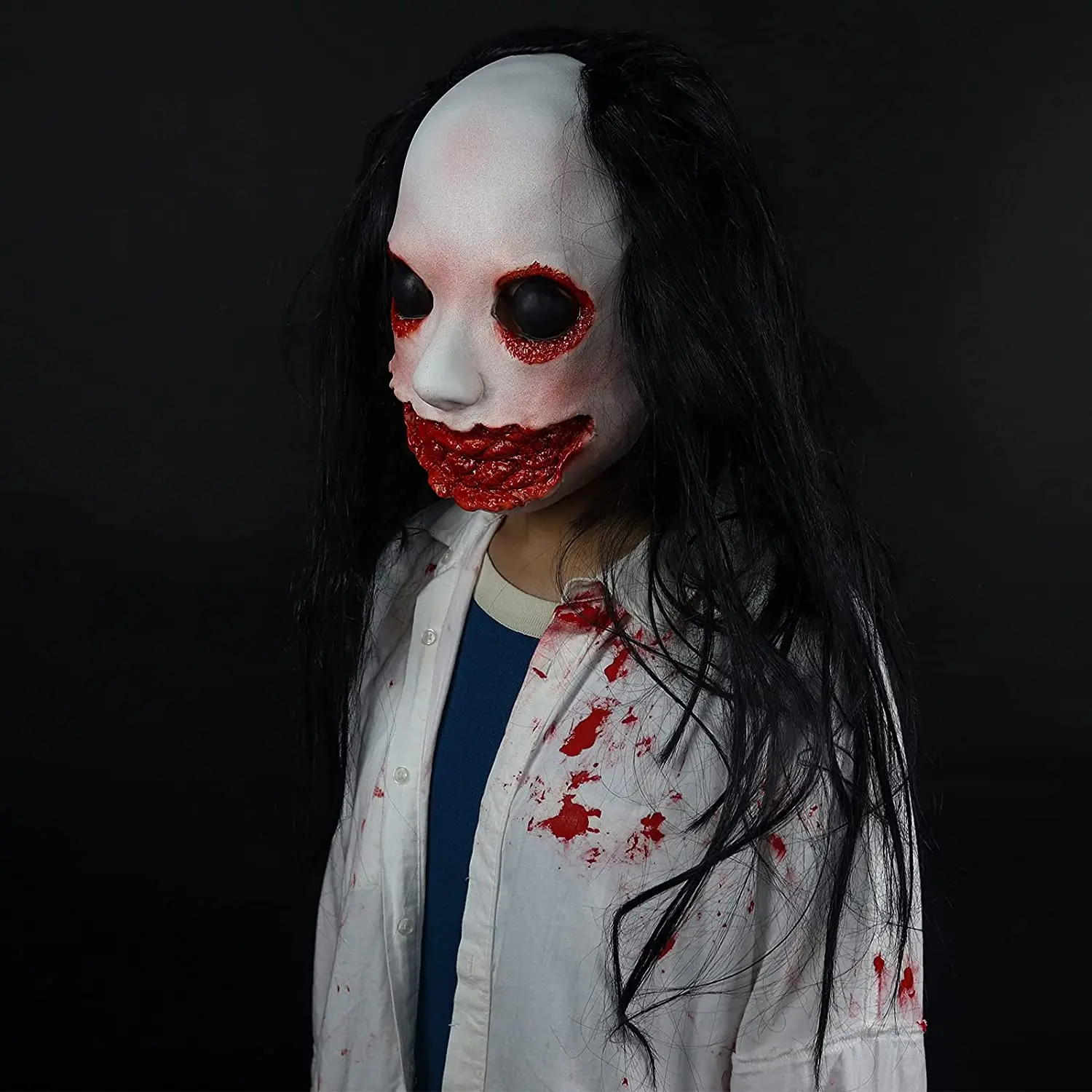 Masque D'horreur Femme Qui Pleure En Latex - Complet Avec Perruque, Pour Halloween Et Cosplay