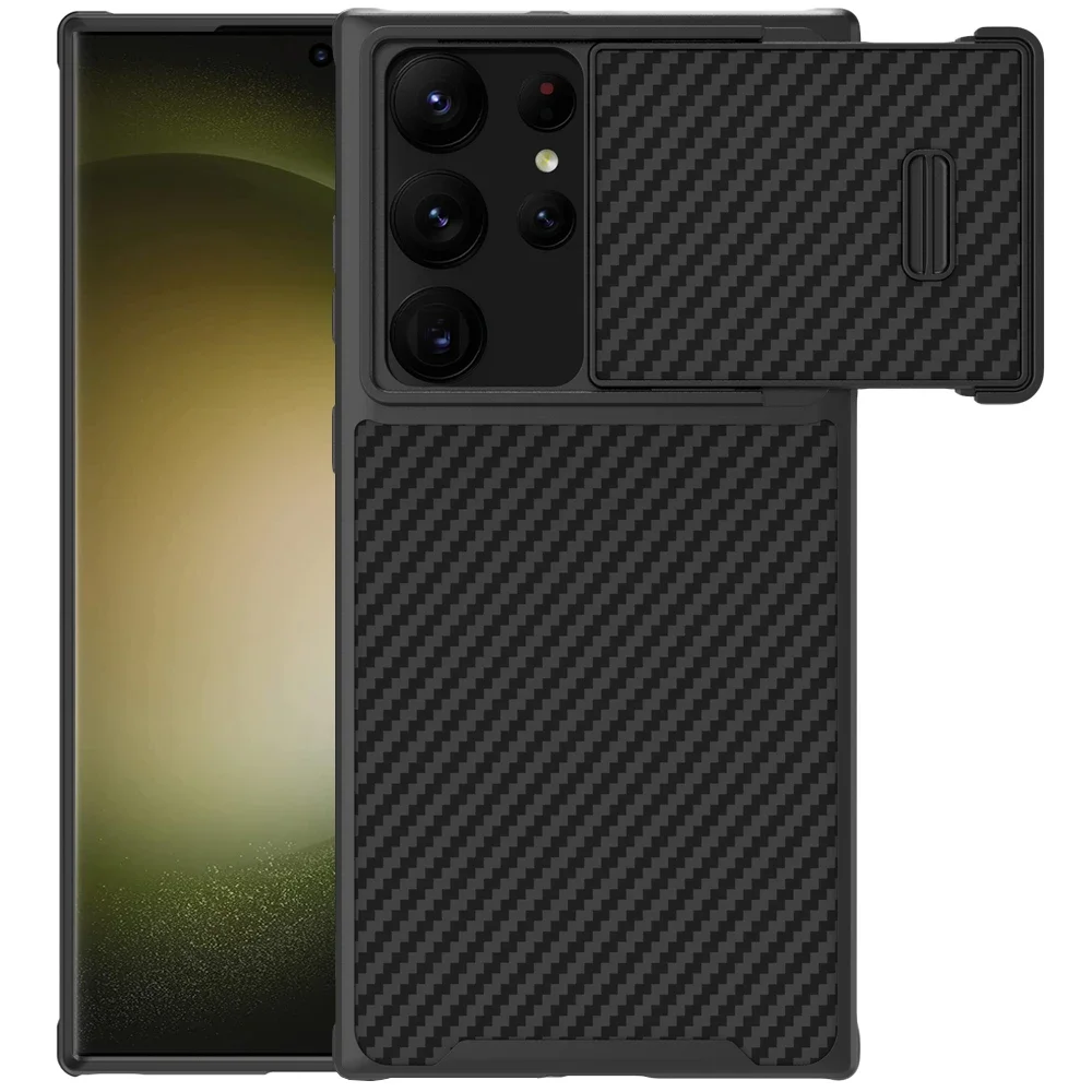 

Чехол для Samsung Galaxy S23 Ultra 2023 NILLKIN из синтетического волокна с скользящей камерой полуавтоматический чехол для Galaxy S23 + чехол