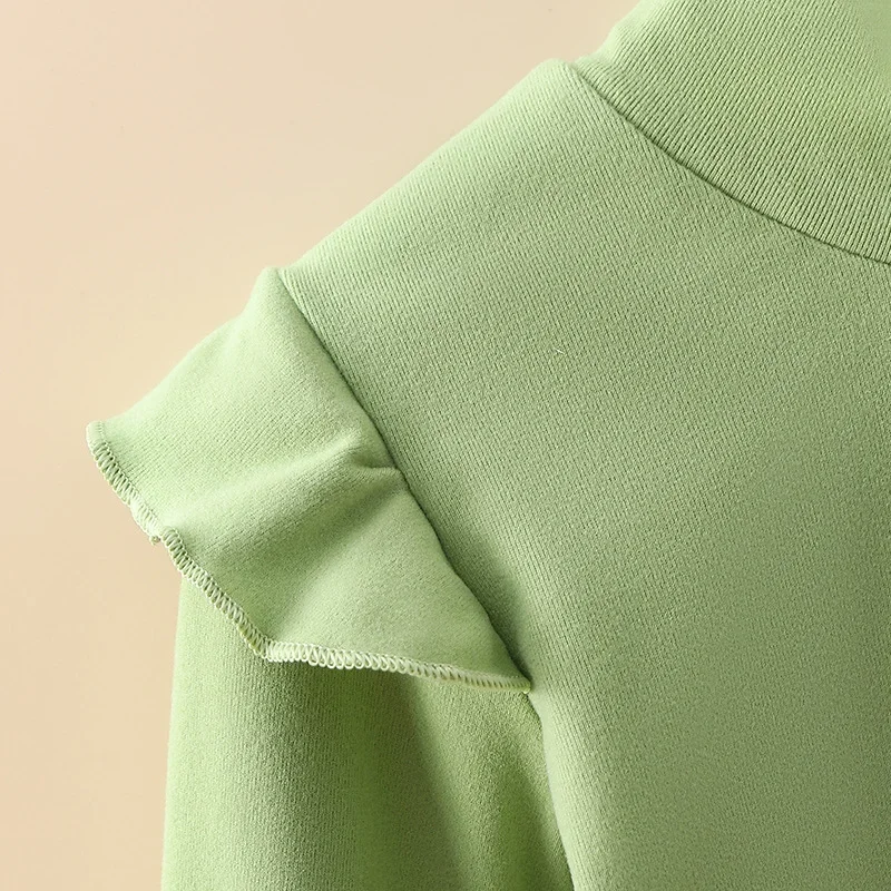 Autumn Winter Corduroy Children Base Shirt Half High Collar Leaf Sleeve Girls Warm Clothes