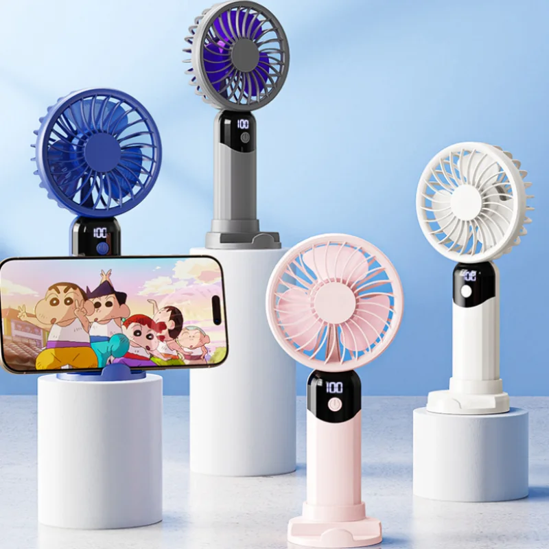 Compact USB Rechargeable Silent Fan with 6-Speed Settings and Built-In Phone Holder