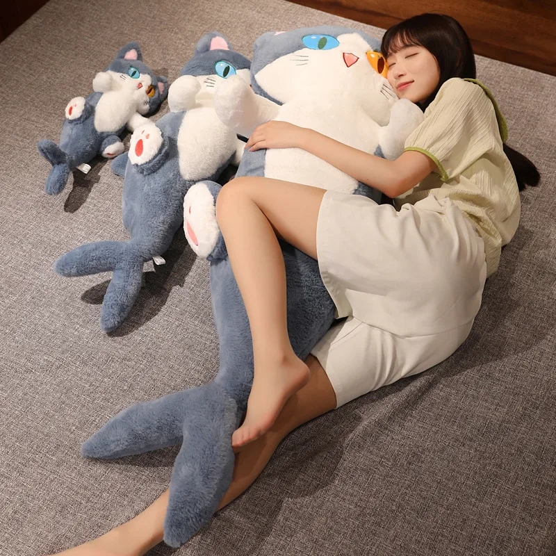 신제품 귀여운 큰 눈 상어 고양이 플러시 장난감, 귀여운 고양이 인형, 사랑스러운 동물 베개, 부드러운 만화 쿠션, 어린이 크리스마스 선물