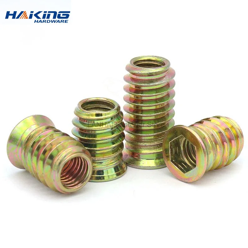 5/10/20 Pcs M6 M8 M10 Zinc Alloy Furniture Nuts Plated Carbon Steel Hex Nut Socket Drive Insert Nuts Threaded For Wood Furniture