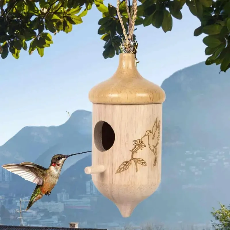 Bird House Wooden Hummingbird House Wild Bird Outdoor Hanging Feeder Garden Yard Decoration