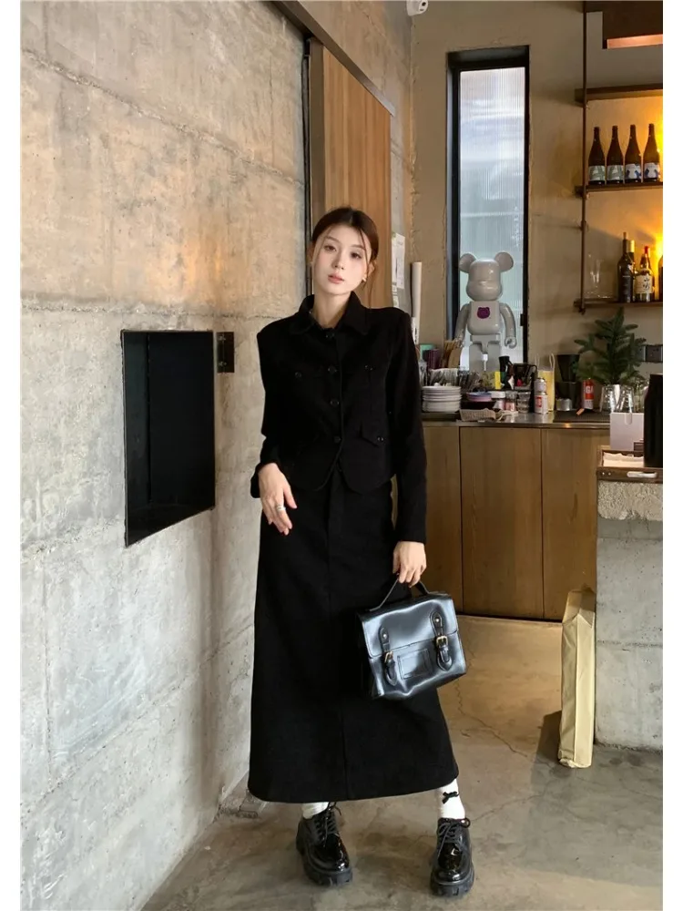 

Lnsozkdg 2024 Winter New Arrivals Fashionable Blazer + Skirt Sets Women Lapel Plush Lining Trendy Blazer + Skirt Two Piece Set