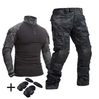 Men's Tactical Suit +Pads Combat Shirt Cargo Pants Military Uniform T-Shirts Sniper Combat Shirt Army Camo Outdoor Men Suits 1