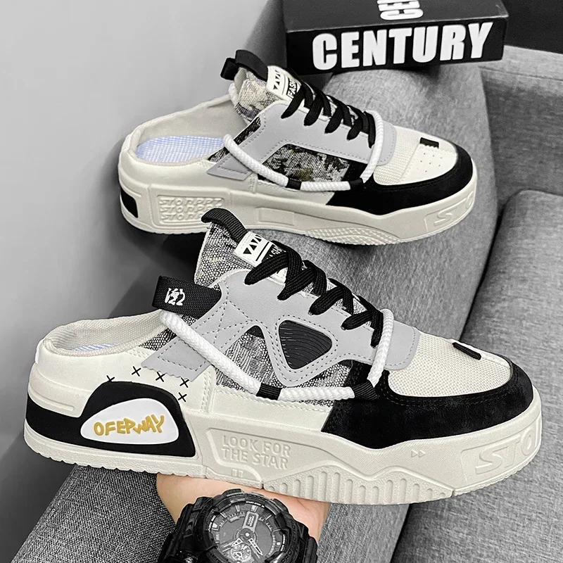 Fashion Men Casual Shoes Lightweight Half Slippers Slip-on Breathable Men Flat Sport Shoes Sneakers Comfortable Driving Loafers 6