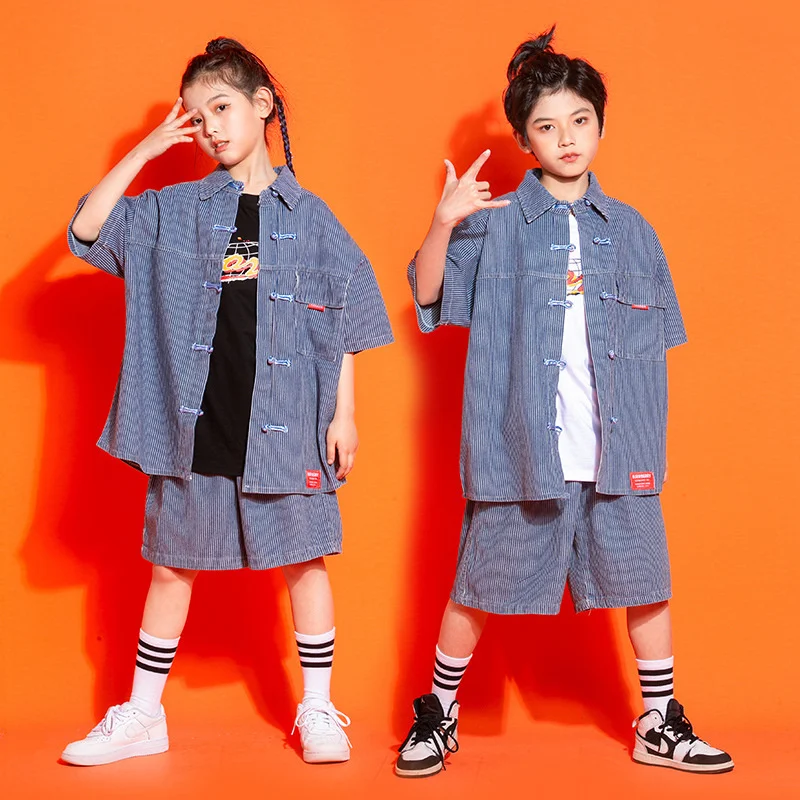 

Детская одежда для выступлений в стиле хип-хоп летний костюм для мальчиков Модный бренд в стиле хип-хоп джинсовая одежда для выступлений костюм Джаз