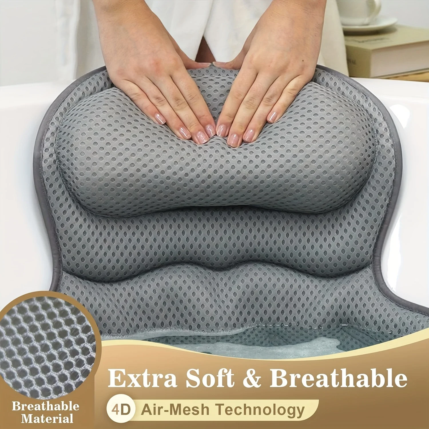 Luxury Bath Pillow – 3D Air Mesh Neck & Back Support with Strong Suction Cups 3