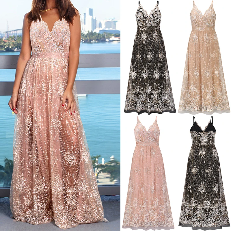 

Sexy Women's Sleeveless Split Party Long Dress Mesh Bling High Waist Cocktail Bridesmaids Prom Formal Maxi Dress Robe Femme