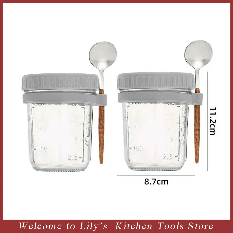 300ML Overnight Oats Cup with Spoon and Lid Fruit Salad Food Storage Container Leakproof Portable Breakfast Glass Bento Box