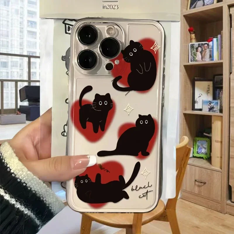 Love Heart Black Cat Phone Case