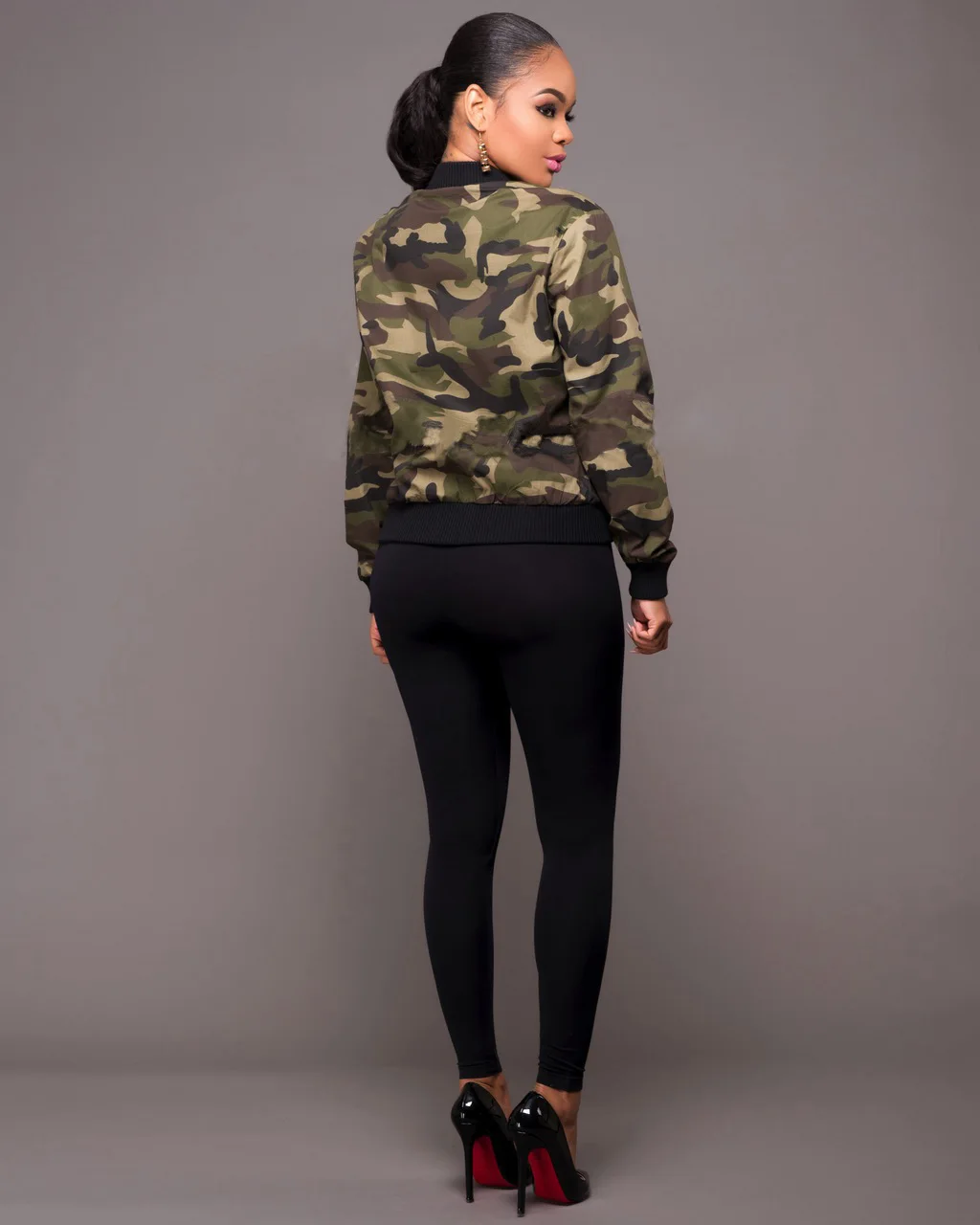 Fashion women's long sleeve camouflage jacket top long puffer