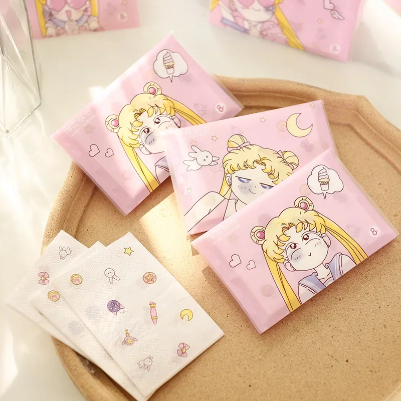 9Pcs Sailor Moon Girls Cartoon Cute Facial Tissue Women Anime Fashion Carta Igienica Mini Fazzoletti Pieghevoli Portatili Regali Kawaii