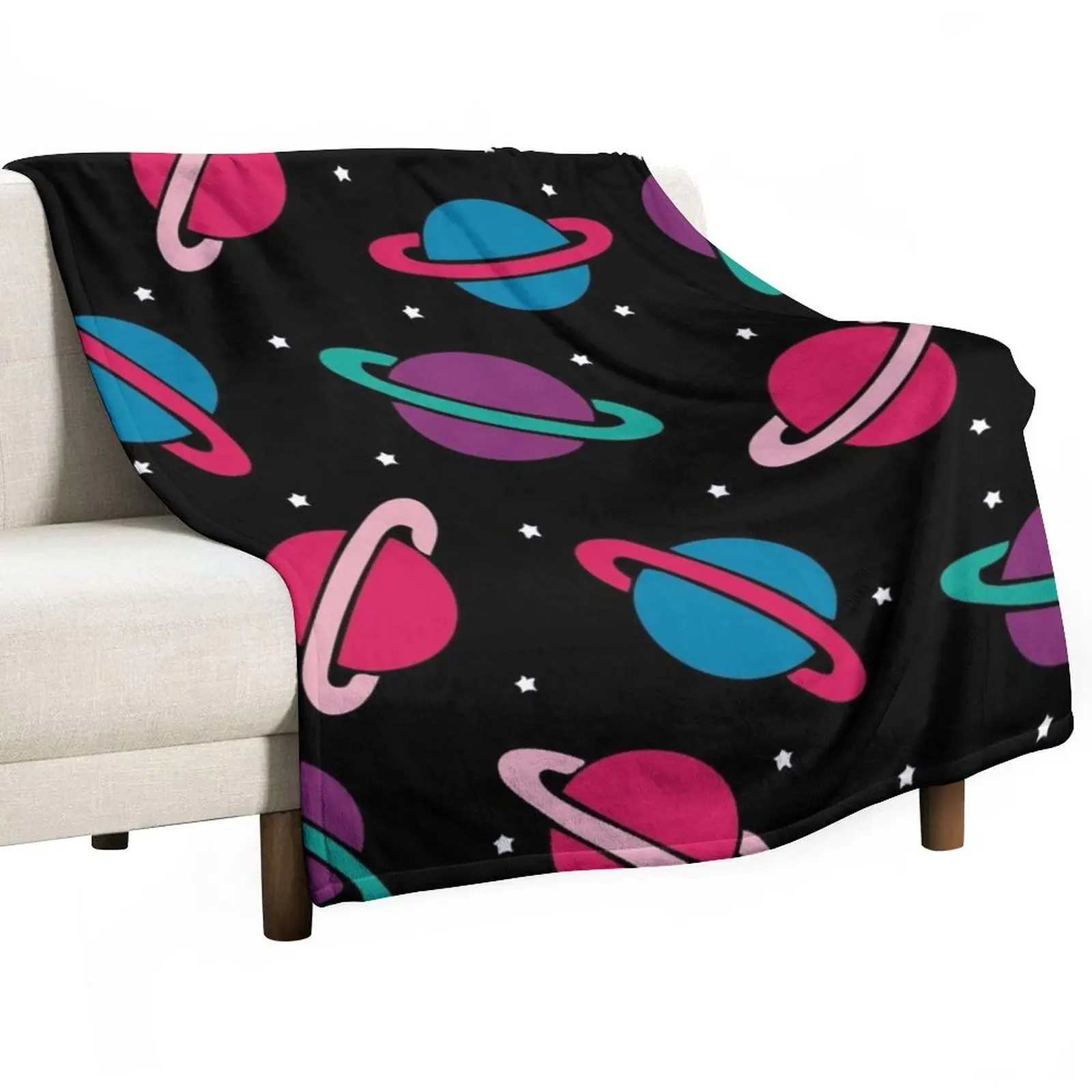 

New Neon Space Planets Pattern Throw Blanket Hairy Blankets Picnic Blanket Blanket Luxury