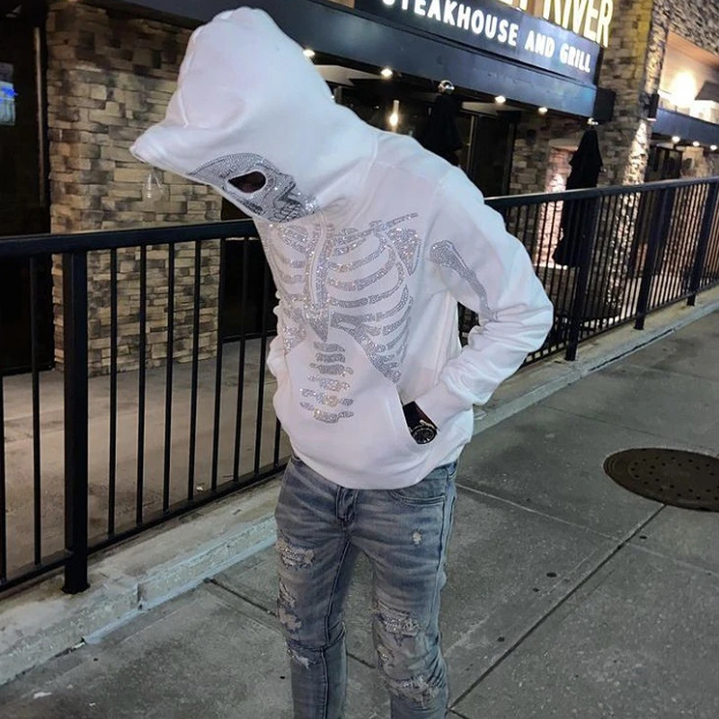 Hoodie Skeleton Graphics White Sweatshirt Oversized Hoodies Grunge Y2k