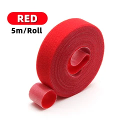 Reusable Nylon Hook and Loop Fastening Cable Ties - 5M Roll, Multi - Width Options for Wire Organizing and DIY Projects (Red)