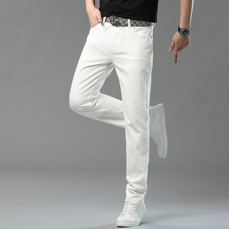 2025 Autumn Men's Elastic Colorful Jeans Breathable Casual Straight Fitted Solid Color Denim Pants Korean Fashion Trousers 6
