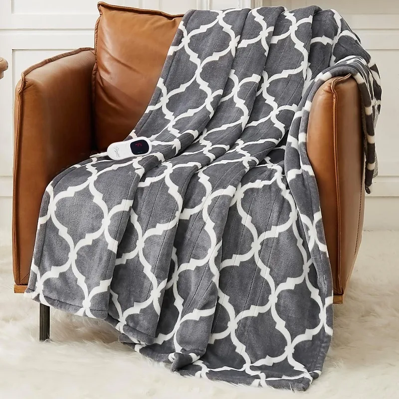 Heated Blanket Electric Throw，10 Fast Heat Levels 8 Hours Auto Off Soft Cozy Flannel Over-Heated Protection ETL Certification