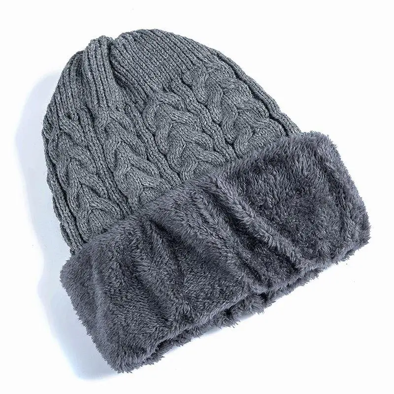 Hot Sale Unisex Thicken Winter Hat Keep Warm Plush Fur Lined Cap Stylish Beanie Hats For Men Women Outdoor Knitted Hat