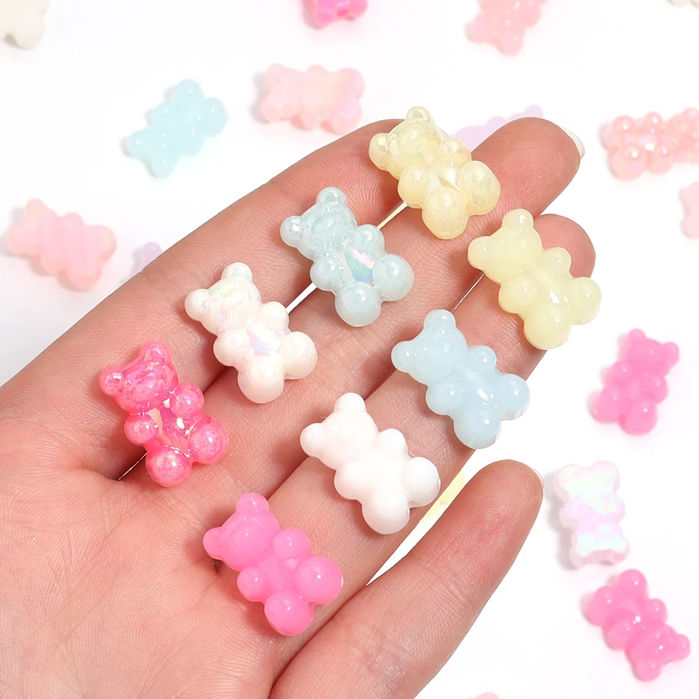 50개/세트 젤리 컬러 작은 곰 아크릴 비즈 귀여운 루즈 스페이서 비즈 쥬얼리 만들기 DIY 소녀 목걸이 팔찌 선물