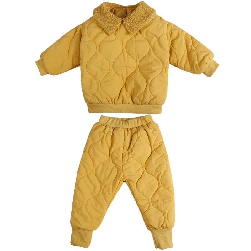 

Thicken Cotton Clothing 2pcs Sets Children Warm Kids Home Suit 2-6T Boy Girl Autumn Winter Solid Color Turn-down Collar Outfits