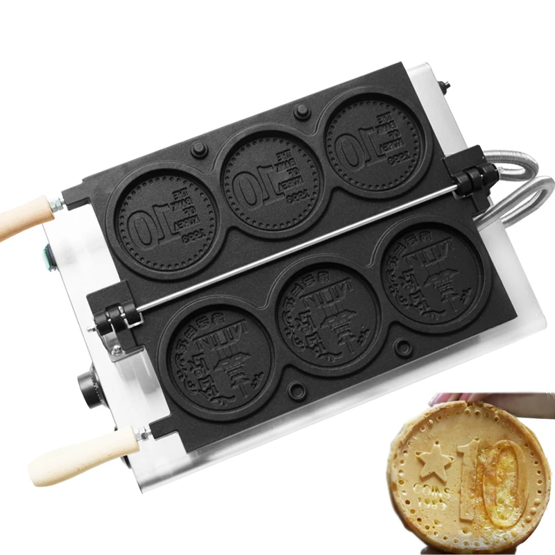 Commerical New design 3pcs Gold Coin Waffle Machine Non-stick snack making machine round shape waffle maker for snack equipment