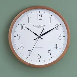 Lacrosse, la crosse, 404-50447-INT, analog clock, atomic, time, wood, self-set, 12.8”, 12”, wall