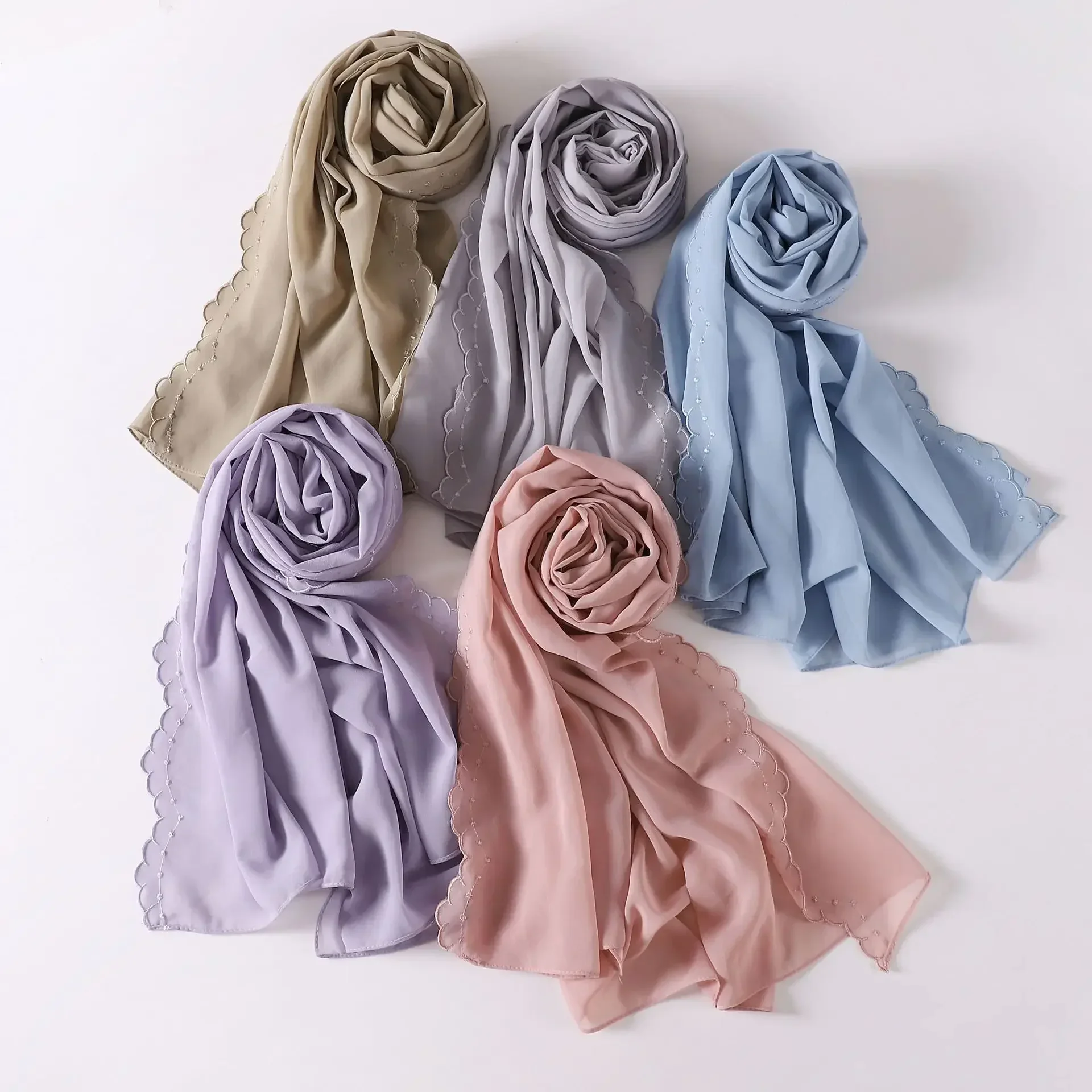 Premium Embroidered Chiffon Hijab Scarf Veil Chiffon Shawl for