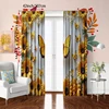 2pcs - Vintage Spring Art Curtains, Sunflower and Butterfly, suitable for, bedroom curtains, living room, kitchen, 3