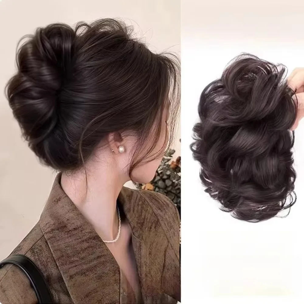 Pezzo di capelli sintetico per chignon disordinato Clip per artiglio Estensioni per coda di cavallo Scrunchie-stile pigro Bocciolo di fiore Chignon Chignon Parrucca soffice Parrucchino - immagine 3