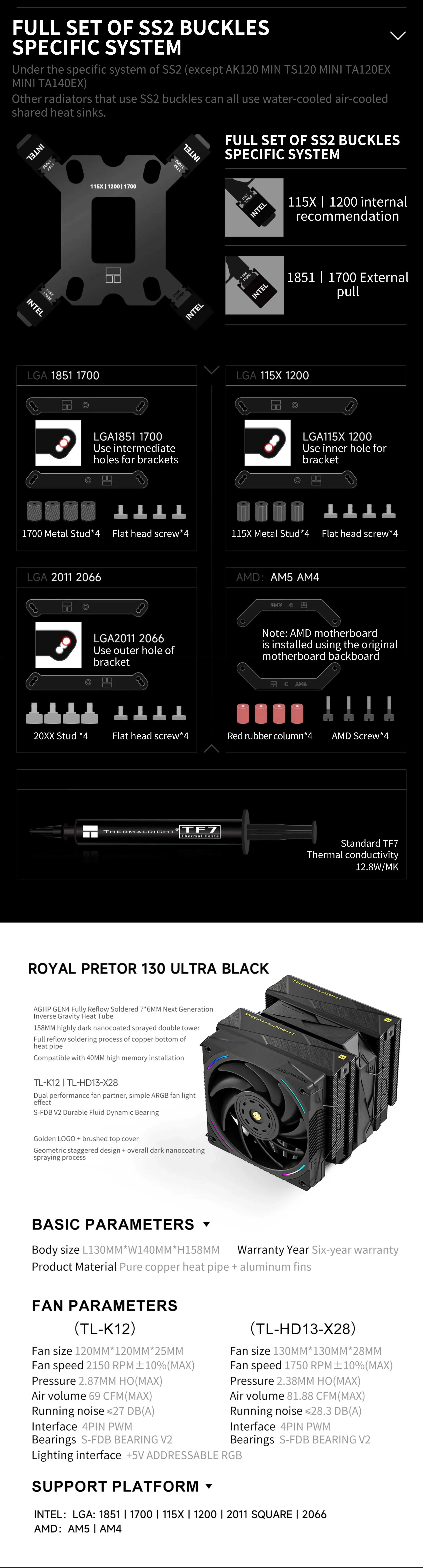 ROYAL PRETOR 130 ULTRA 7 Heat Pipe AGHP GEN4.0 Inverse Gravity Heat Pipe CPU Air
