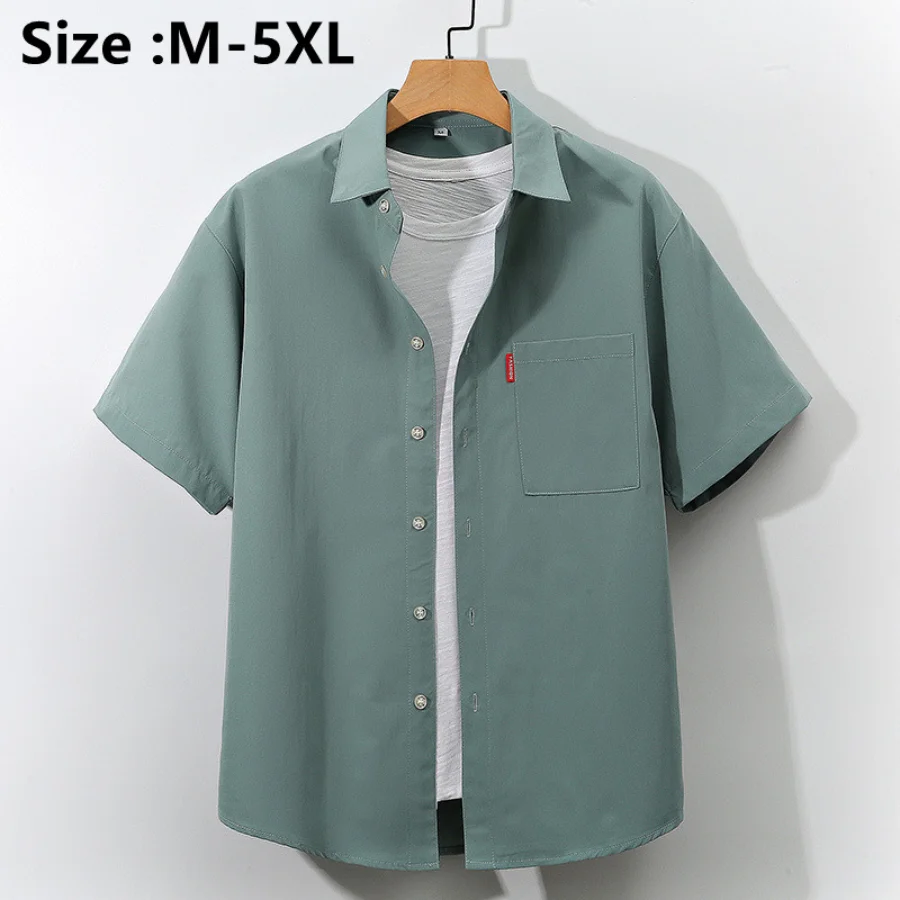 

Plus Size 4XL 5XL Men's Summer Casual Short Sleeve Shirts Solid Oversized Button Slim Shirts Male T-shirts Camisas De Hombre