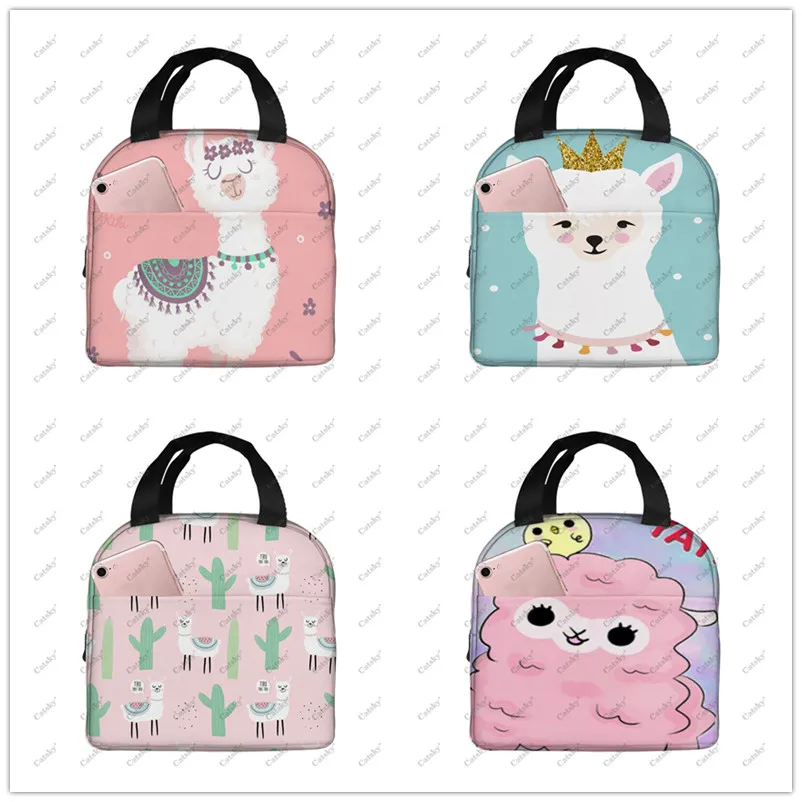 Cartoon Alpaca Portable Aluminum Foil Thickened Insulated Insulated Lunch Bag Waterproof Insulated Lunch Tote Bag cartoon fashion portable lunch bag student children cute penguin bento bag aluminum foil lunch bag insulation bag ice bag