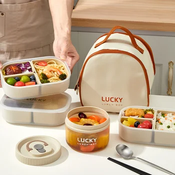 WORTHBUY Portable Sealed Divided Food Container With Lid Detachable Plastic Bento Lunch Box For Kids Student Microwave Safe