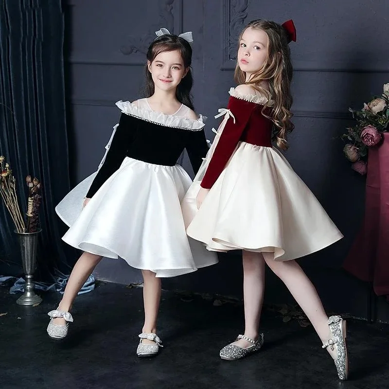 

2024 Kids Graduation Dress Flower Girls Evening Dresses Children Bridesmaids Ball Gown Teenagers Piano Performance Host Vestidos