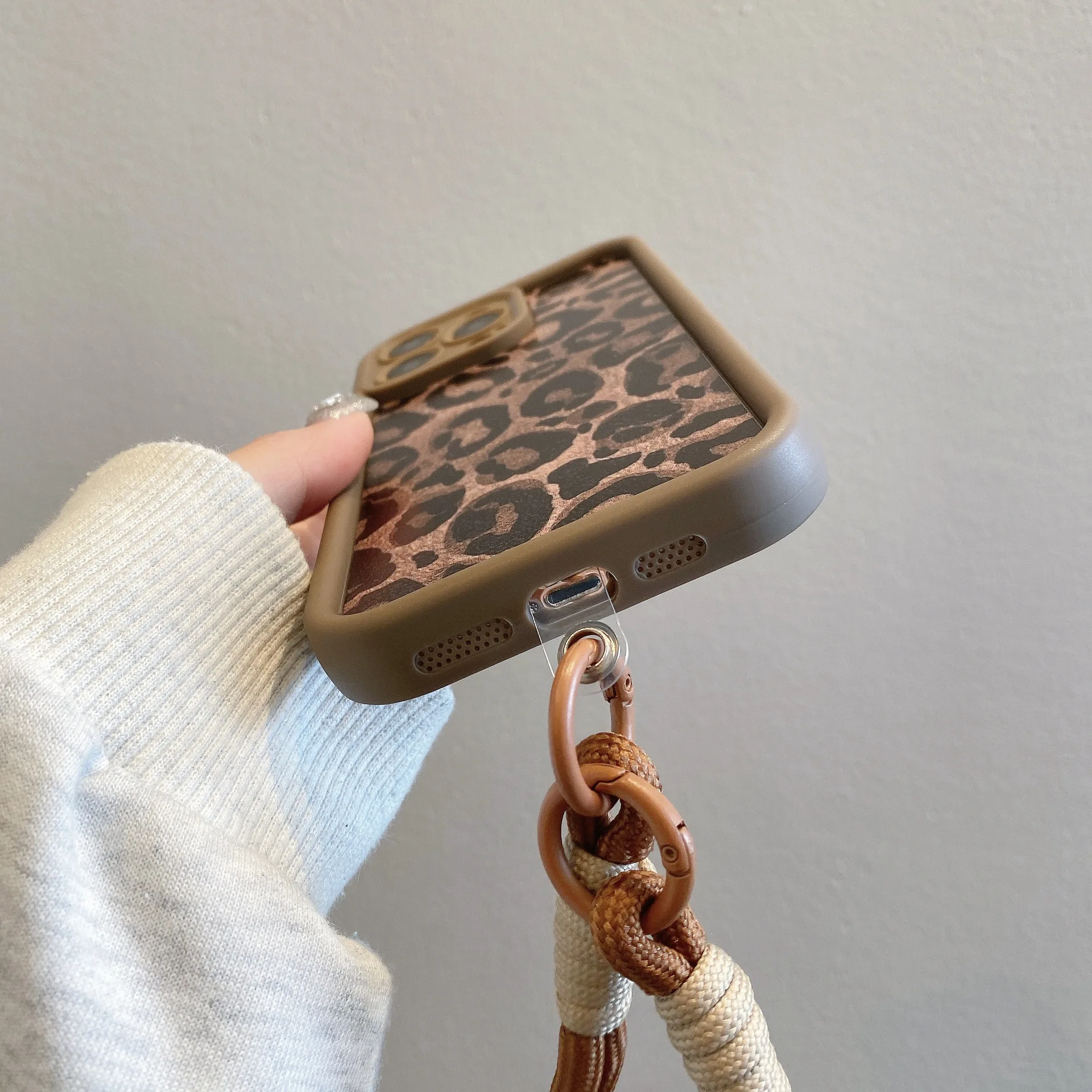 Leopard Print Lanyard Shockproof Silicone Soft Phone Case
