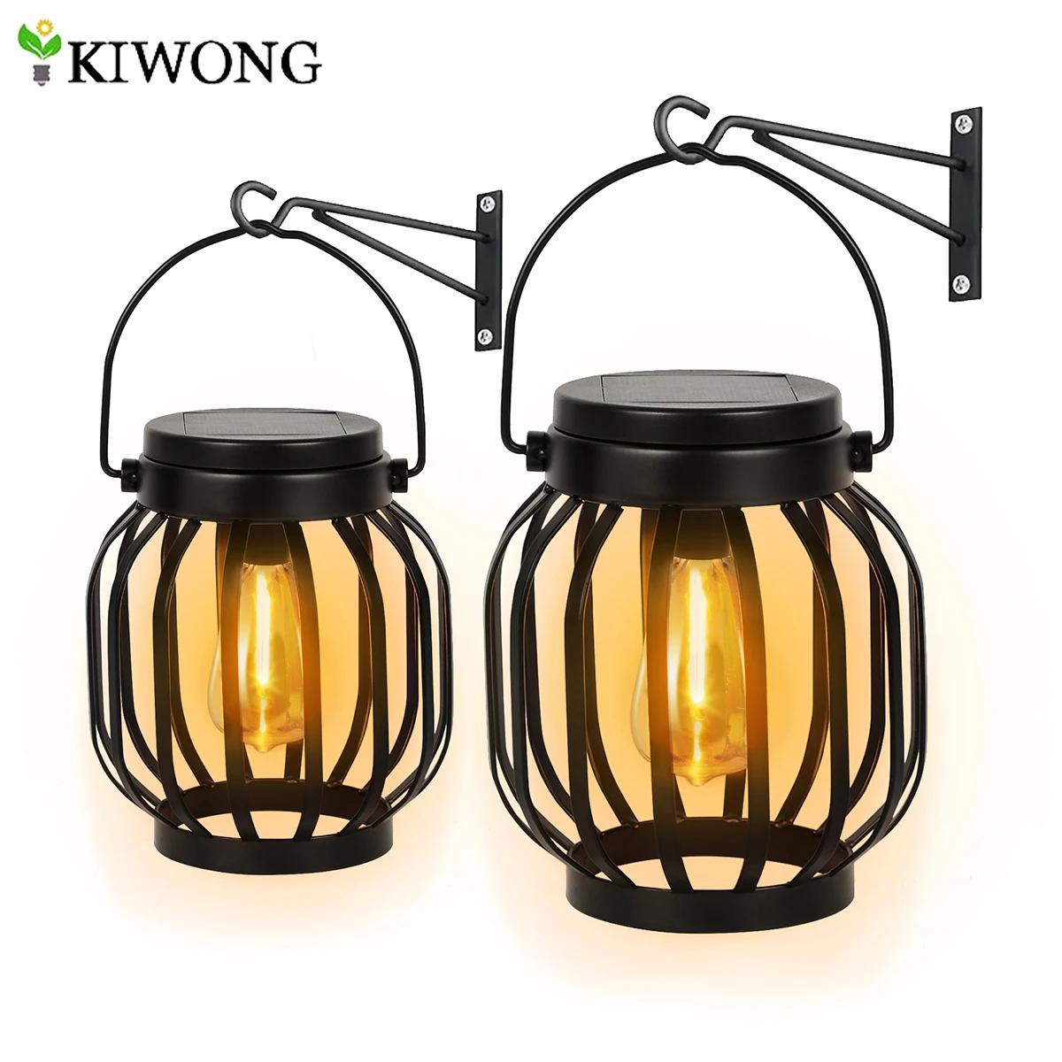 Solar Garden Lights Outdoor Hanging Waterproof Metal Solar Lanterns Edison Light Bulb Wall Mount Kit Yard
