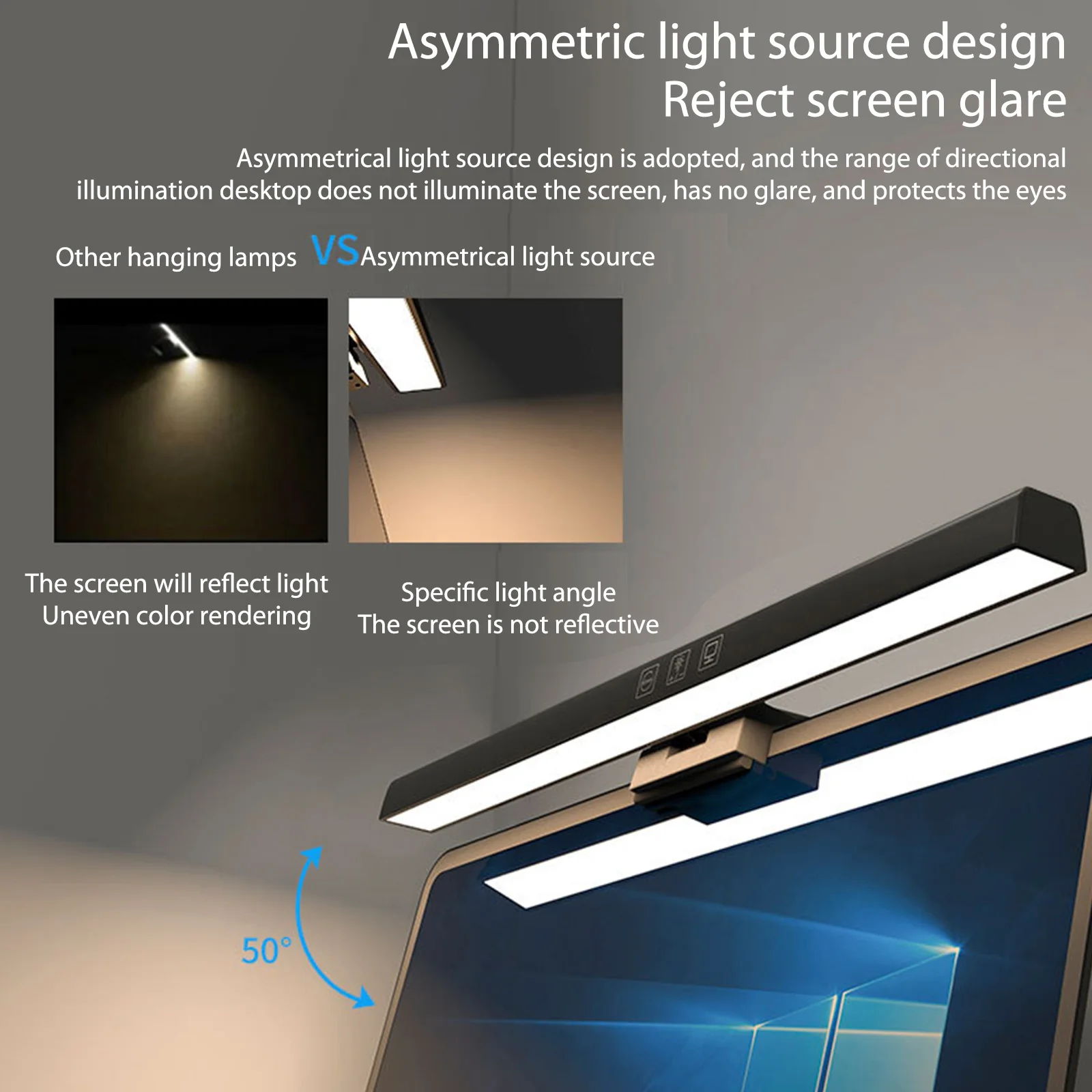 Dimming Reading Monitor Lamp Touch Control USB Lamp Bar Space Saving Eye Protection No Screen Glare Home Office for Study Laptop 3