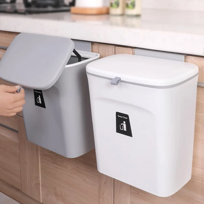 Wall hanging trash can Kitchen cabinet door can hang household hanging sink with lid garbage collection bucket trash can