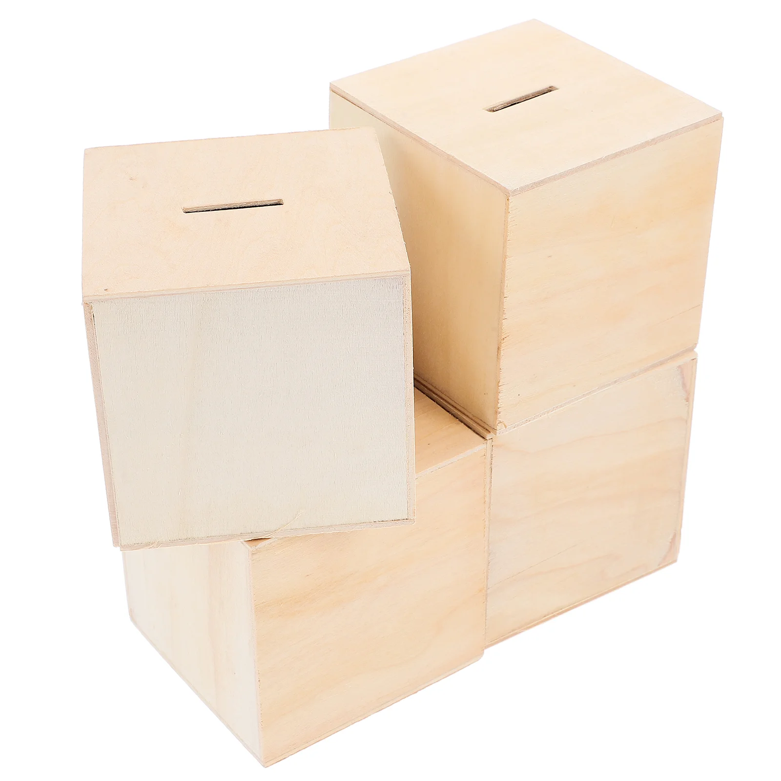 4 Pcs Children's Piggy Bank Wooden Change Container Kids Money Boxes Multi-function Saving Banks for Coin Case 4