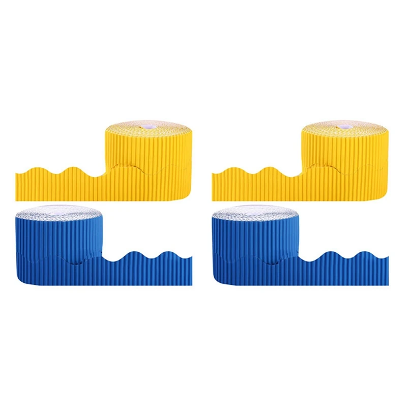 

4 Rolls Bulletin Board Borders Scalloped Border Decoration Background Paper For Decorative Borders (Yellow And Blue)