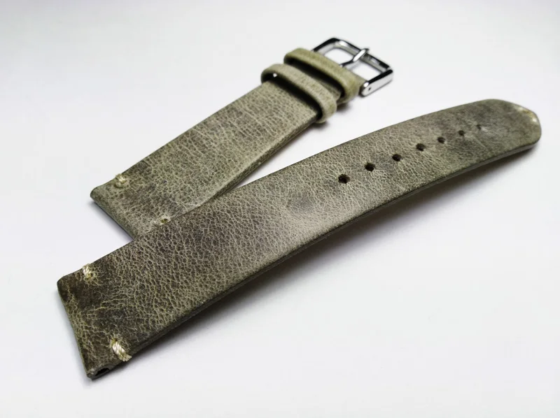 

Handmade Thin Vintage Grey Watch Strap 18mm 19mm 20mm 21mm 22mm Crazy Horse Leather Cowhide Watch Band