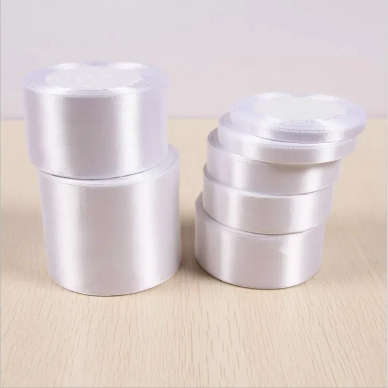 Polyester Satin Fabric Ribbon 6mm-50mm 25Yards white Chrismas Wedding Party Prom Decoration Cake Wrap DIY Accessories