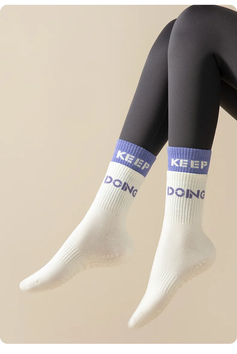 Baumwoll-Yoga-Socken, mittellang, gestreift, atmungsaktiv, für Fitness, Pilates, rutschfest, für Gymnastik, Tanz, Ballett, einfarbig – Detail 11