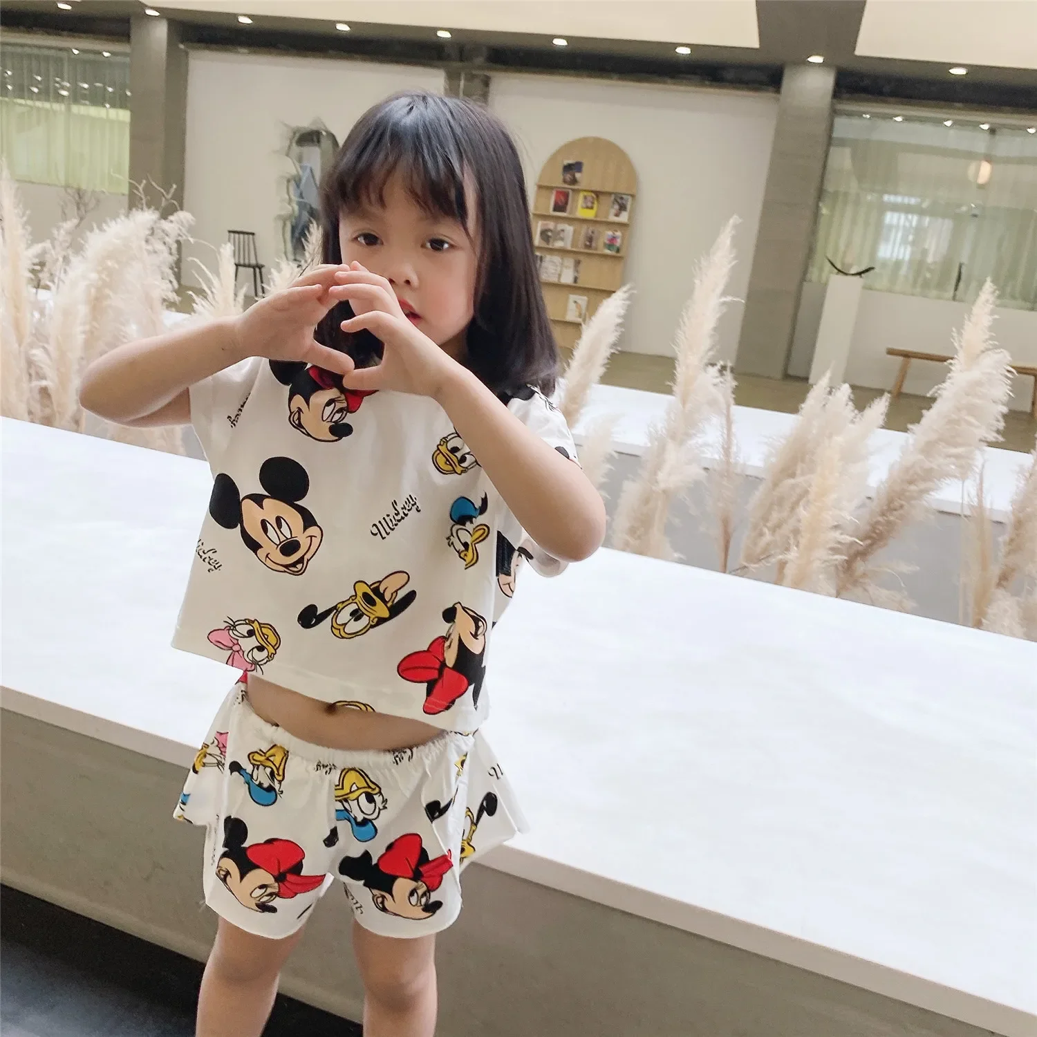 Kids Clothing Set Boys Girls Cartoon Mickey Print T-shirt Shorts 2pcs/Set